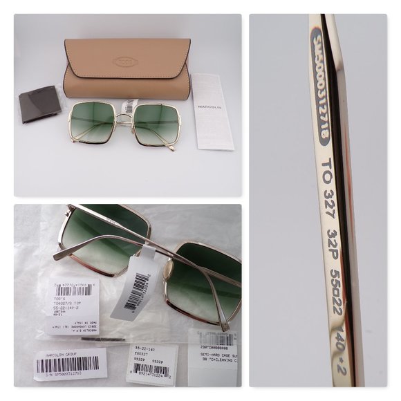 Tods Green Gradient Square Shades, Gold Large Lux Unique Statement TO327 55mm